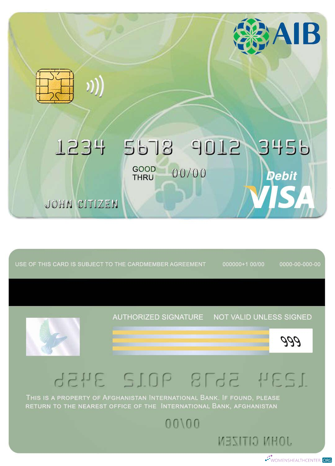 Download Afghanistan International Bank debit visa Photoshop template